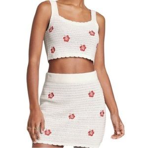 S WILD FABLE WHITE CROCHET SKIRT WITH RED FLOWERS